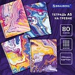 Тетрадь А5 80 л. BRAUBERG гребень, клетка, обложка картон, «Colorful Art» (микс в спайке)