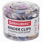 Зажимы для бумаг BRAUBERG, комплект 40 шт., 19 мм, на 60 л., цвет металлик, в пластиковом цилиндре