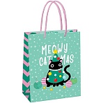Пакет подарочный 18×23×10см MESHU «Meowy Christmas», выборочный лак, матовая ламинация