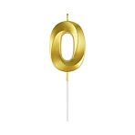 Свеча для торта с держателем MESHU «Цифра »0", 7см, золотая, блистер