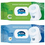 Бумага туалетная влажная 50 шт, AURA Ultra Comfort с пластиковым клапаном, ш/к 20247