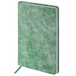 Ежедневник датированный 2026 А5 138×213 мм, BRAUBERG «Ice», под кожу, темно-зеленый