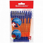 Ручки шариковые BRAUBERG «ULTRA ORANGE», СИНИЕ, НАБОР 10 штук, корпус оранжевый, узел 0.7 мм