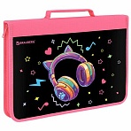 Папка на молнии BRAUBERG А4 с ручкой, с органайзером, 1 отделение, «Headphones»