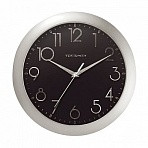 Часы настенные TROYKA 11170182, круг, черные, серебристая рамка, 29×29×3.5 см