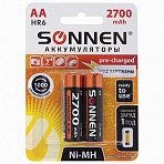 Батарейки аккумуляторные SONNEN, АА (HR06), Ni-Mh, 2700 mAh, 2 шт., в блистере, 454235