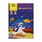 Картон цветной A4, Мульти-Пульти, 12л., 12цв., немелованный, «Волшебный» (золото, серебро), в папке, «Енот в космосе»