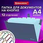 Папка-органайзер на кнопке 12 отделений, BRAUBERG «Extra», А4, синяя с голубым