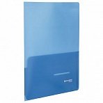 Папка-уголок с 2 карманами BRAUBERG, синяя, 0.18 мм