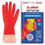 Перчатки МНОГОРАЗОВЫЕ латексные LAIMA, c ДЛИННОЙ МАНЖЕТОЙ 25 см, КРАСНЫЕ, размер M (средний), вес 75 г