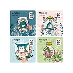 Набор металлических значков MESHU «White cats», эмаль, 4шт, картонная подложка, европодвес