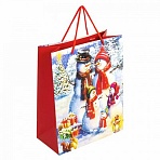 Пакет подарочный (1 штука) новогодний 26×13x32 см, ЗОЛОТАЯ СКАЗКА «Snowman», глиттер