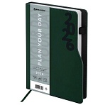 Ежедневник датированный 2026, А5, 150×213 мм, BRAUBERG «Up», под кожу, софт-тач, держатель для ручки, зеленый