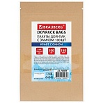 Пакеты дой-пак с замком ZIP LOCK, крафт с окном 50 мм, 120×200 + 40 мм, КОМПЛЕКТ 100 штук, 150 мкм, BRAUBERG