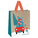 Пакет подарочный 26×32×12см MESHU «New year», фольга, блестки, выборочный лак, крафт
