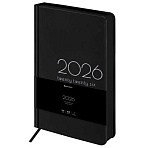 Ежедневник датированный 2026 А5 138×213 мм, BRAUBERG «Vista», под кожу, твердый, «Black coal»