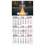 Календарь квартальный на 2026 г., 1 блок, 1 гребень, бегунок, офсет, BRAUBERG, «Осенний лес»