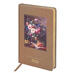 Ежедневник датированный 2026 А5 138×213 мм, BRAUBERG «ArtGallery», под кожу, нашивка, бежевый