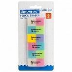 Набор ластиков BRAUBERG «Pastel Mix», 6 шт., цвета ассорти, 44×21х10 мм, экологичный ПВХ