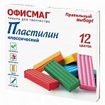 Пластилин классический ОФИСМАГ, 12 цветов, 240 г, СО СТЕКОМ