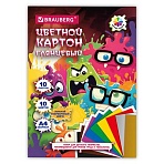 Картон цветной А4 МЕЛОВАННЫЙ ВОЛШЕБНЫЙ 10 листов, 10 цветов, кросс-серия «МОНСТРИКИ», 200×290 мм, BRAUBERG