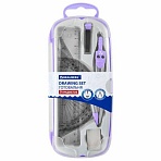 Готовальня BRAUBERG SCHOOL KIT, 9 предметов, циркуль 125 мм, чертежные принадлежности, лаванда