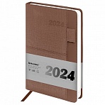 Ежедневник датированный 2024 А5 138×213мм BRAUBERG Pocket, под кожу, карм, держатель для ручки, коричневый