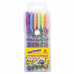 Ручки гелевые ЮНЛАНДИЯ, НАБОР 6 шт., АССОРТИ ПАСТЕЛЬ, корпус с печатью, узел 0.7 мм, линия письма 0.5 мм