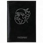 Обложка для паспорта натуральная кожа «наплак»тиснение серебром «Airplane»чернаяBRAUBERG238212