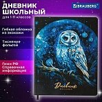 Дневник 1-11 класс 48 л., кожзам (гибкая), печать, фольга, BRAUBERG, «Совушка»