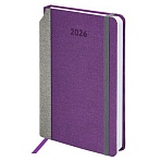 Ежедневник датированный 2026 А5 138×213 мм, BRAUBERG «Mosaic», под кожу, карман для ручки, фиолетовый