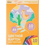 Картон цветной №1School, 10л, 10цв, А4, двустор, мелов, премиум, в папке