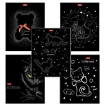 Тетрадь А5 48 л., HATBER скоба, клетка, матовая ламинация, 3D-фольга, «Кошки-мишки» (микс), 087356