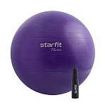 Фитбол STARFIT GB-109 75см,1200 гр, антивзрыв, с ручн нас, фиол, УТ-00020233