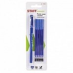 Ручка стираемая гелевая STAFF ERASE, СИНЯЯ, + 5 сменных стержней, узел 0.5 мм, линия письма 0.35 мм