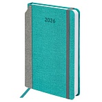 Ежедневник датированный 2026 А5 138×213 мм, BRAUBERG «Mosaic», под кожу, держатель для ручки, бирюза