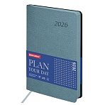 Ежедневник датированный 2026 А5 138×213 мм, BRAUBERG «Stylish», под кожу, гибкий, серо-голубой