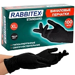 Перчатки виниловые универсальные, 50 пар (100 шт. ), размер XL (очень большой), черные, RABBITEX (РАББИТЕКС) Standard