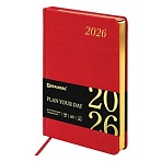 Ежедневник датированный 2026 А5 138×213 мм, BRAUBERG «Iguana», под кожу, красный