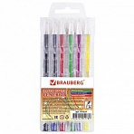 Ручки гелевые BRAUBERG SGP003/6, набор 6 шт., 0.7 мм (синяя, черная, красная, зеленая, желтая, фиолетовая)