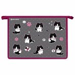 Папка для труда на молнии BRAUBERG А4, 2 отделения, органайзер, «Cat patches»