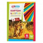 Картон цветной A4, ArtSpace, 16л., 8цв., немелованный, в папке