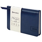 Еженедельник датированный 2026, МАЛЫЙ ФОРМАТ 95×155 мм, А6, BRAUBERG «Imperial», под кожу, синий