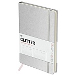 Ежедневник недатированный, А5, 136л., твердый переплет, диз. картон, BG «Glitter. White», белый, на резинке, карман