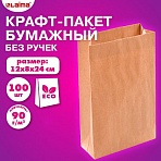 Крафт-пакет бумажный 12×8х24смКОМПЛЕКТ 100 штплотность 90г/м2LAIMA ECO CRAFT609682