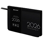 Еженедельник датированный 2026 МАЛЫЙ ФОРМАТ 95×155 мм, А6, BRAUBERG «Vista», под кожу, «Black coal»