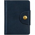 Визитница карманная OfficeSpace на кнопке, 10×7 см, 18 карманов, натуральная кожа, темно-синий