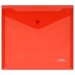 Папка-конверт на кнопке СТАММ А5+, 180мкм, пластик, прозрачная, красная