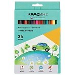 Карандаши цветные Красин «Путешествия», 36цв., трехгран., заточен., картон, европодвес