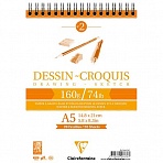 Блокнот для эскизов и зарисовок 35л. А5 на гребне Clairefontaine «Dessin croquis», 160г/м2